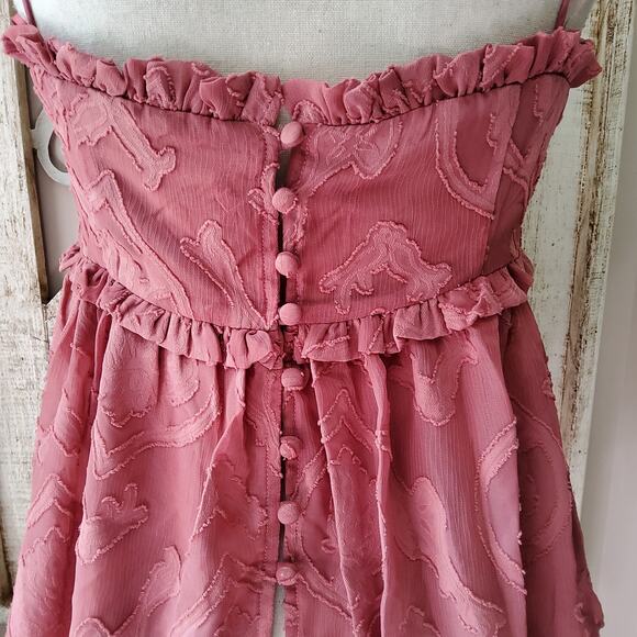 Fanco Women's Flowy Babydoll Button Back Ruffle Tank Top in Dusty Rose - Picture 6 of 16